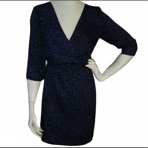 Ann Taylor Loft Dress Black Purple Animal Print 10
